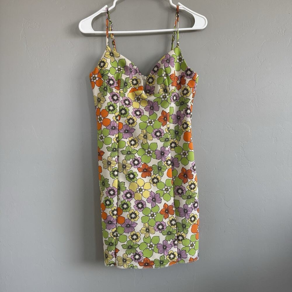 Zara Floral Midi Dress in Green, Orange, Purple